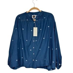 BSBEE Handmade Khadi Cotton
Blouse XS Blue Embroidered
Button Front‎ Boho Sz XS
